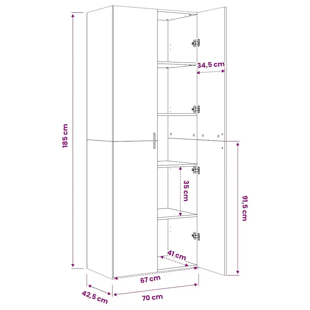 Storage Cabinet Highboard Engineered Wood White 70x42.5x185cm for Living Room Bedroom Hallway