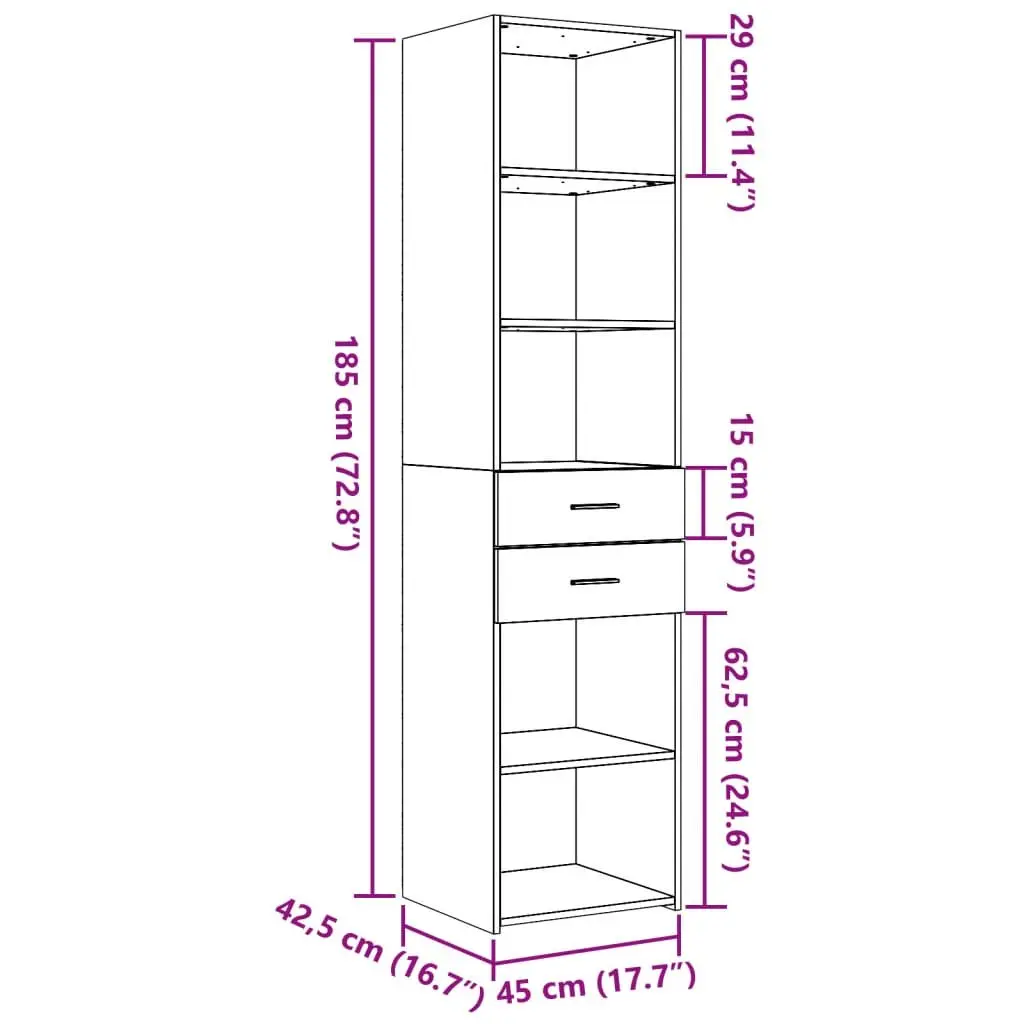 Highboard Storage Cabinet 45x42.5x185cm Brown Engineered Wood Sonoma Oak