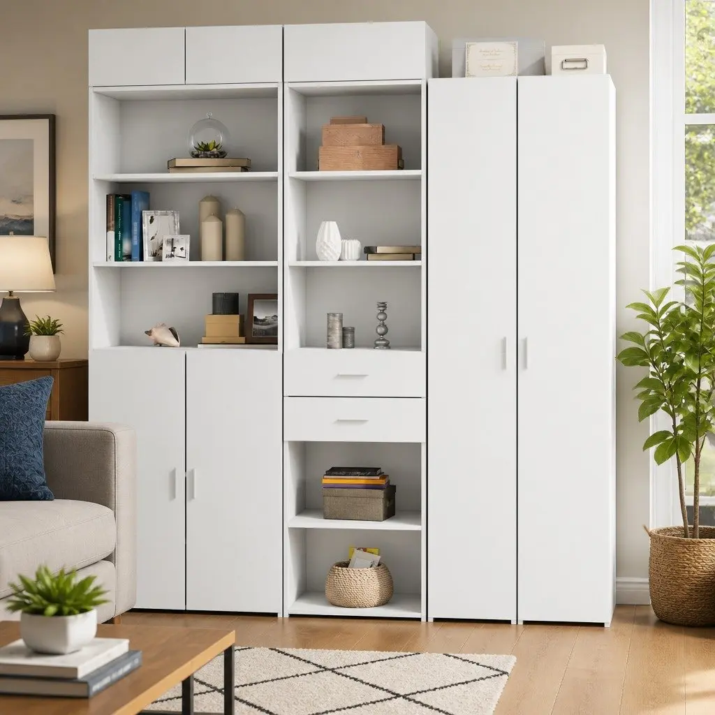 Highboard Storage Cabinet White Modern Engineered Wood Cupboard Sideboards