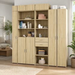 Highboard Storage Cabinet Brown Engineered Wood 50x42.5x185cm Sideboard