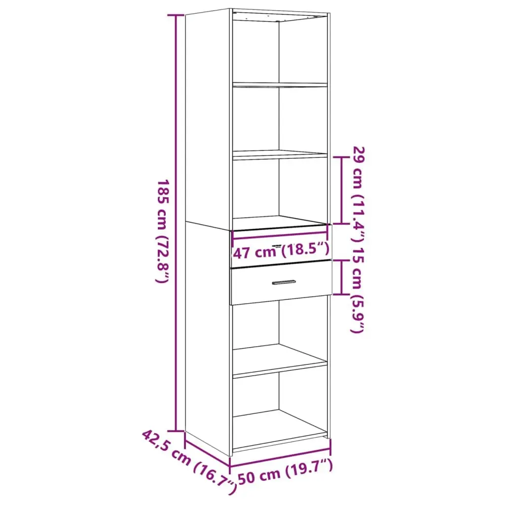Highboard Cabinet Engineered Wood 50x42.5x185cm Brown Minimalist Storage Unit