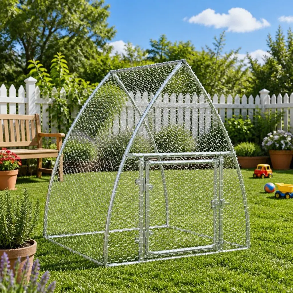 Rabbit Hutch Galvanised Steel Walk In Enclosure 105 x 100 x 120 cm Silver