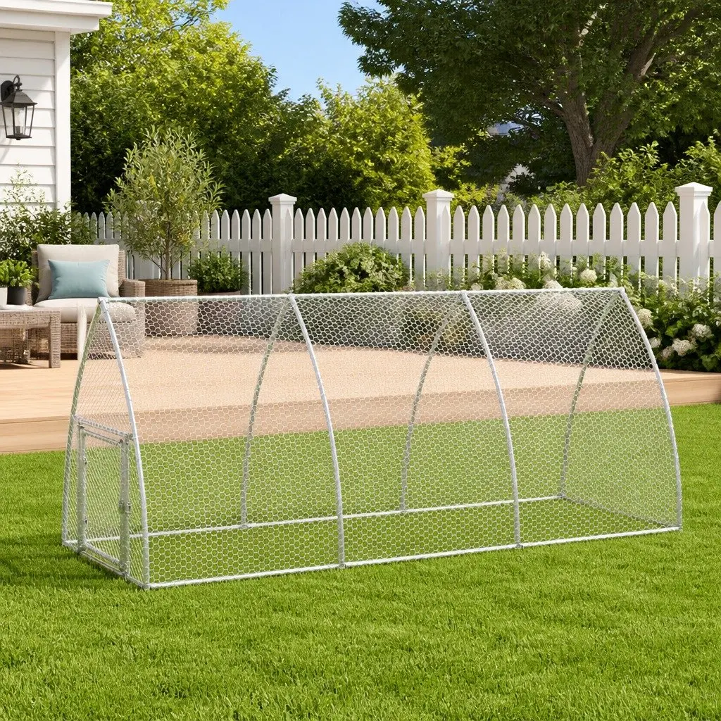Rabbit Hutch Galvanised Steel Walk-In Large Silver