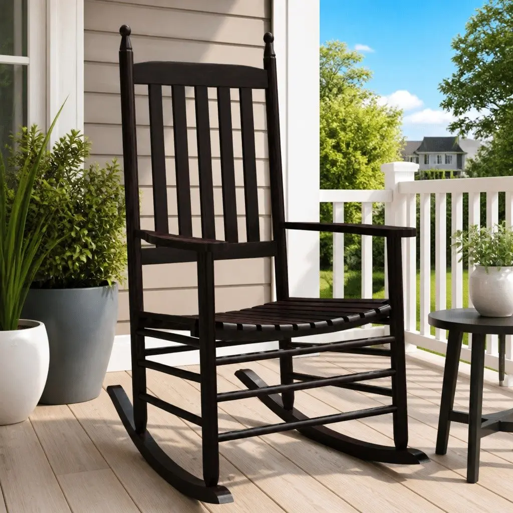 Rocking Chairs Brown Solid Poplar High Back Curved Seat Set of 2