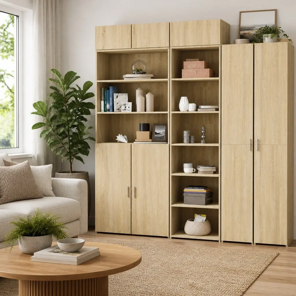 Highboard Storage Cabinet 50x41x185 cm Brown Engineered Wood Sideboard Buffet