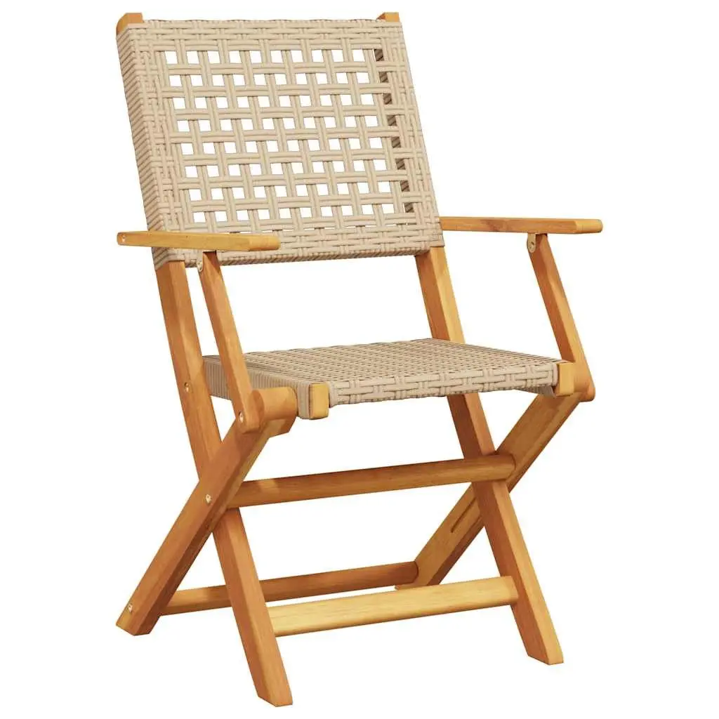 7 Piece Patio Dining Set Acacia Wood and PE Poly Rattan Beige Outdoor Furniture