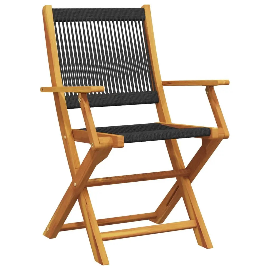 7 Piece Foldable Garden Dining Set Black Acacia Wood Table and Chairs for Outdoor Patio