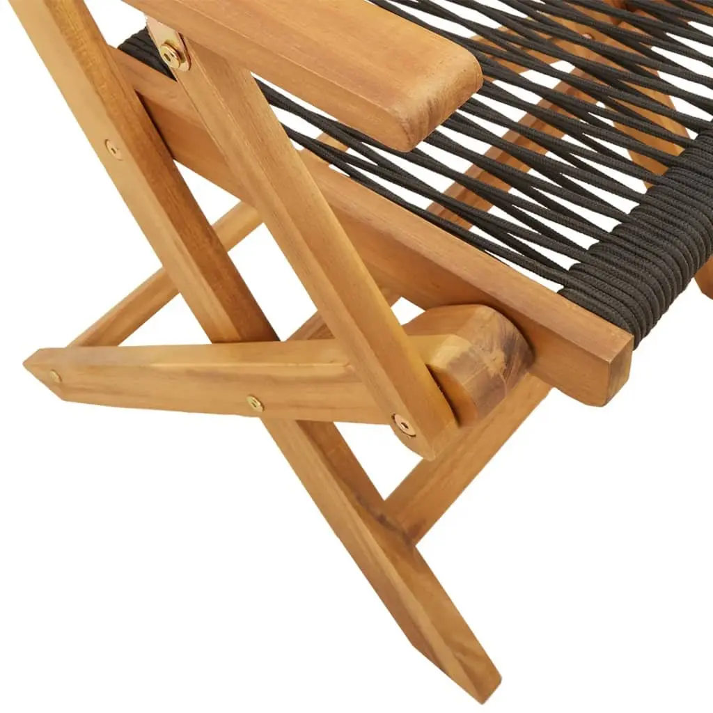 7 Piece Foldable Garden Dining Set Black Acacia Wood Table and Chairs for Outdoor Patio