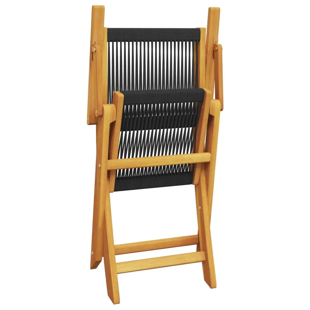 7 Piece Foldable Garden Dining Set Black Acacia Wood Table and Chairs for Outdoor Patio