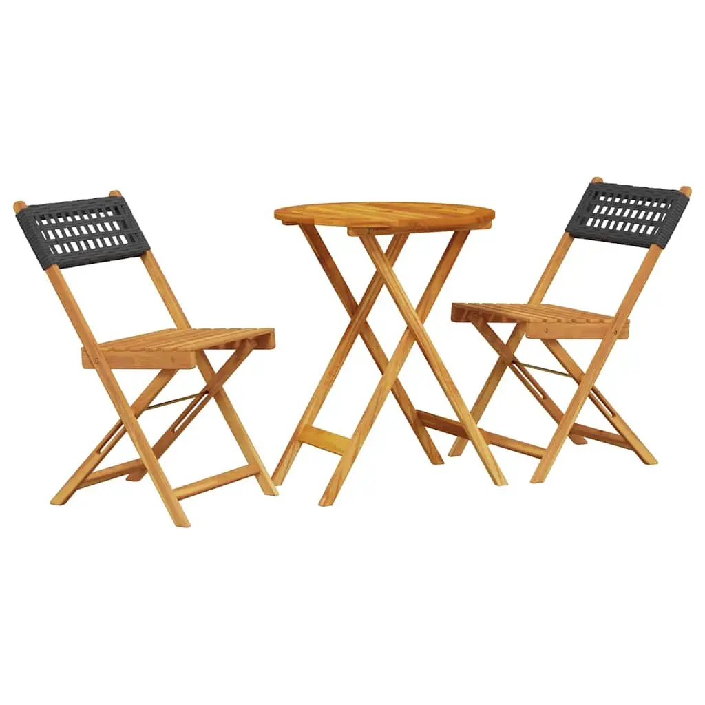 Outdoor Bistro Set 3 Piece Black Garden Furniture Foldable Patio Chair Table
