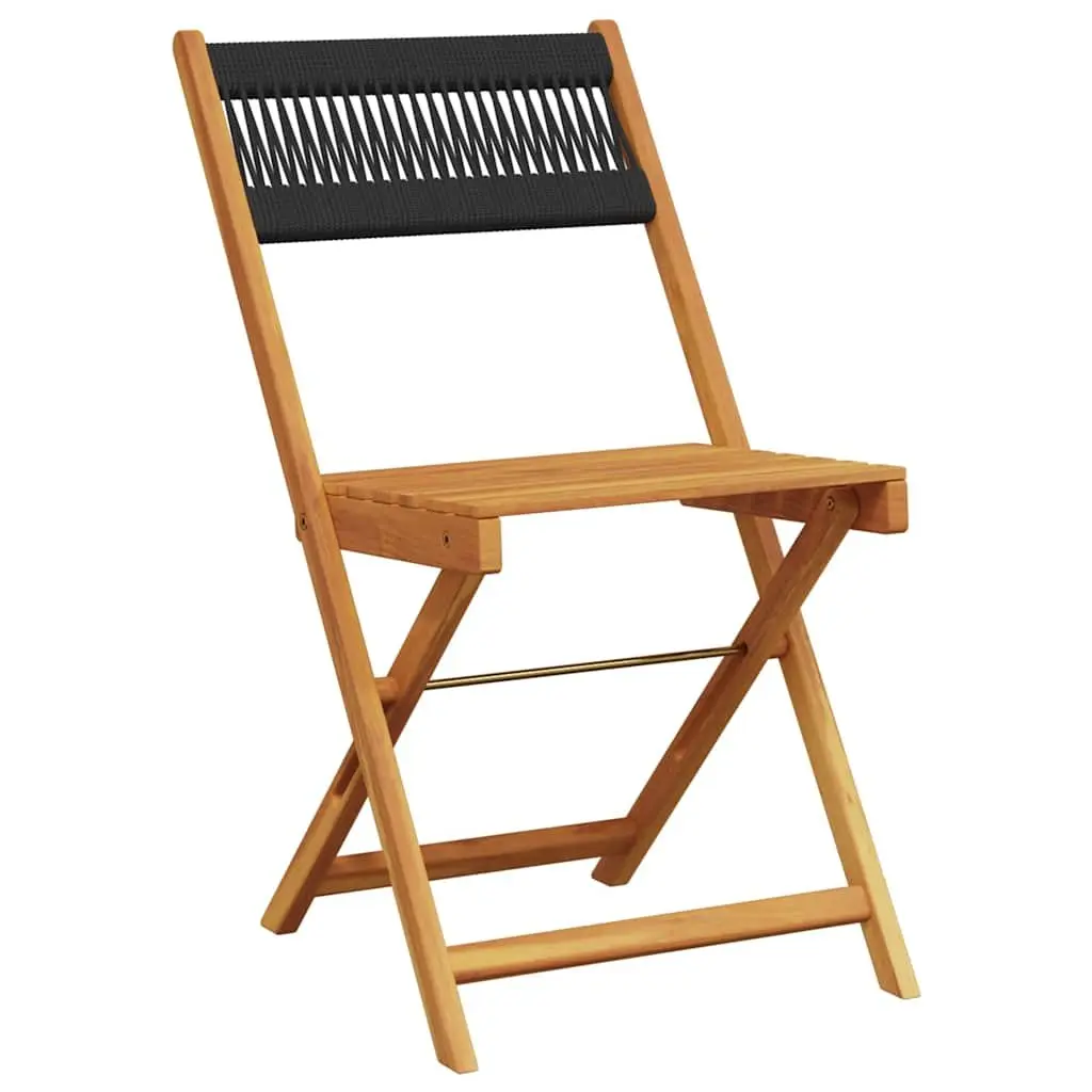 Foldable Bistro Set Acacia Wood Black Outdoor Furniture 3 Piece Dining Set with Chairs