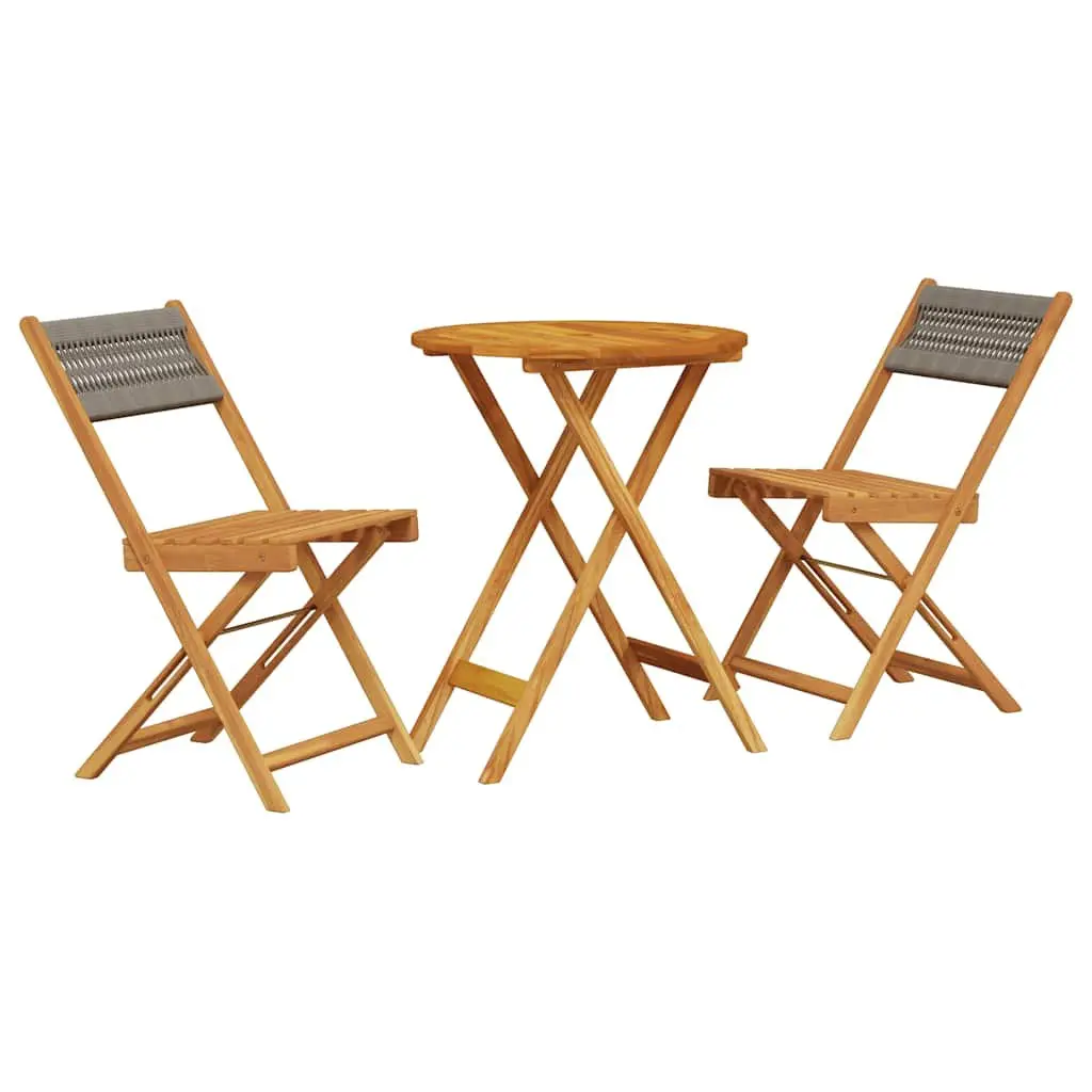 3 Piece Bistro Set Grey Outdoor Garden Furniture Folding Table Chairs Acacia