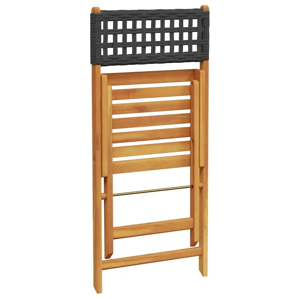 3 Piece Bistro Set Outdoor Furniture Poly Rattan Acacia Wood Black Garden Patio
