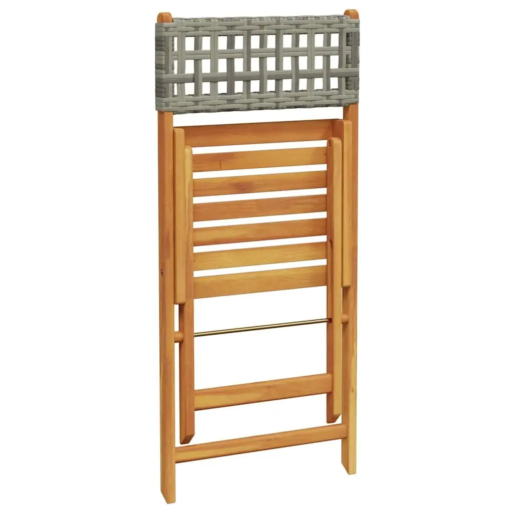 Bistro Set 3 Piece Foldable Outdoor Garden Furniture Solid Acacia Wood PE Poly Rattan Grey