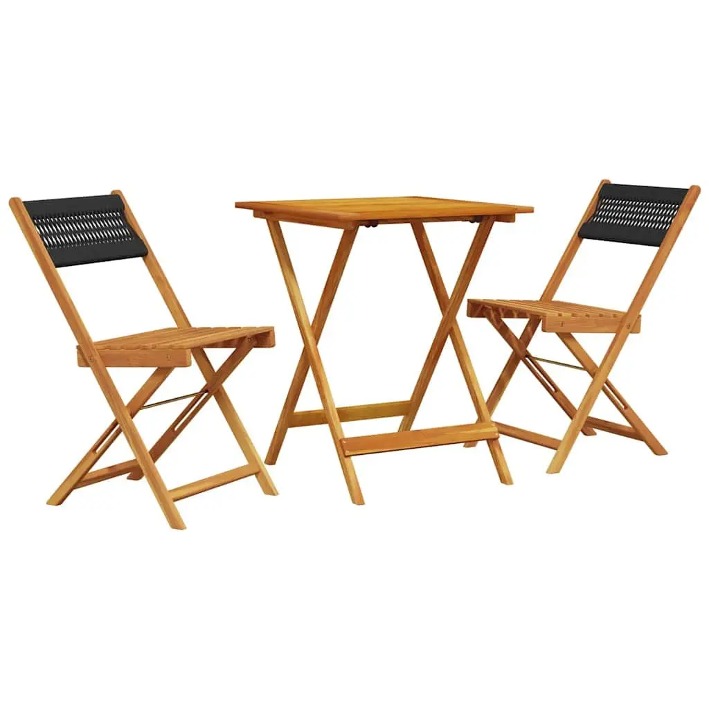 3 Piece Bistro Set Solid Acacia Wood Foldable Outdoor Dining Table Chairs Black