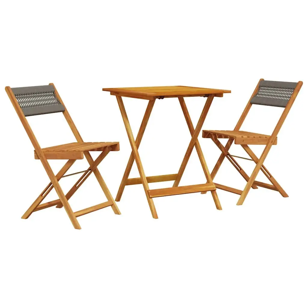 3 Piece Bistro Set Grey Polypropylene Solid Wood Outdoor Garden Furniture