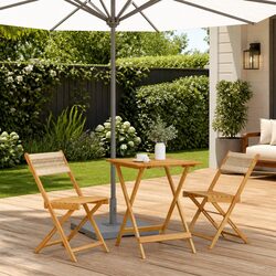 3 Piece Bistro Set Beige Outdoor Garden Furniture Folding Chairs Table Patio