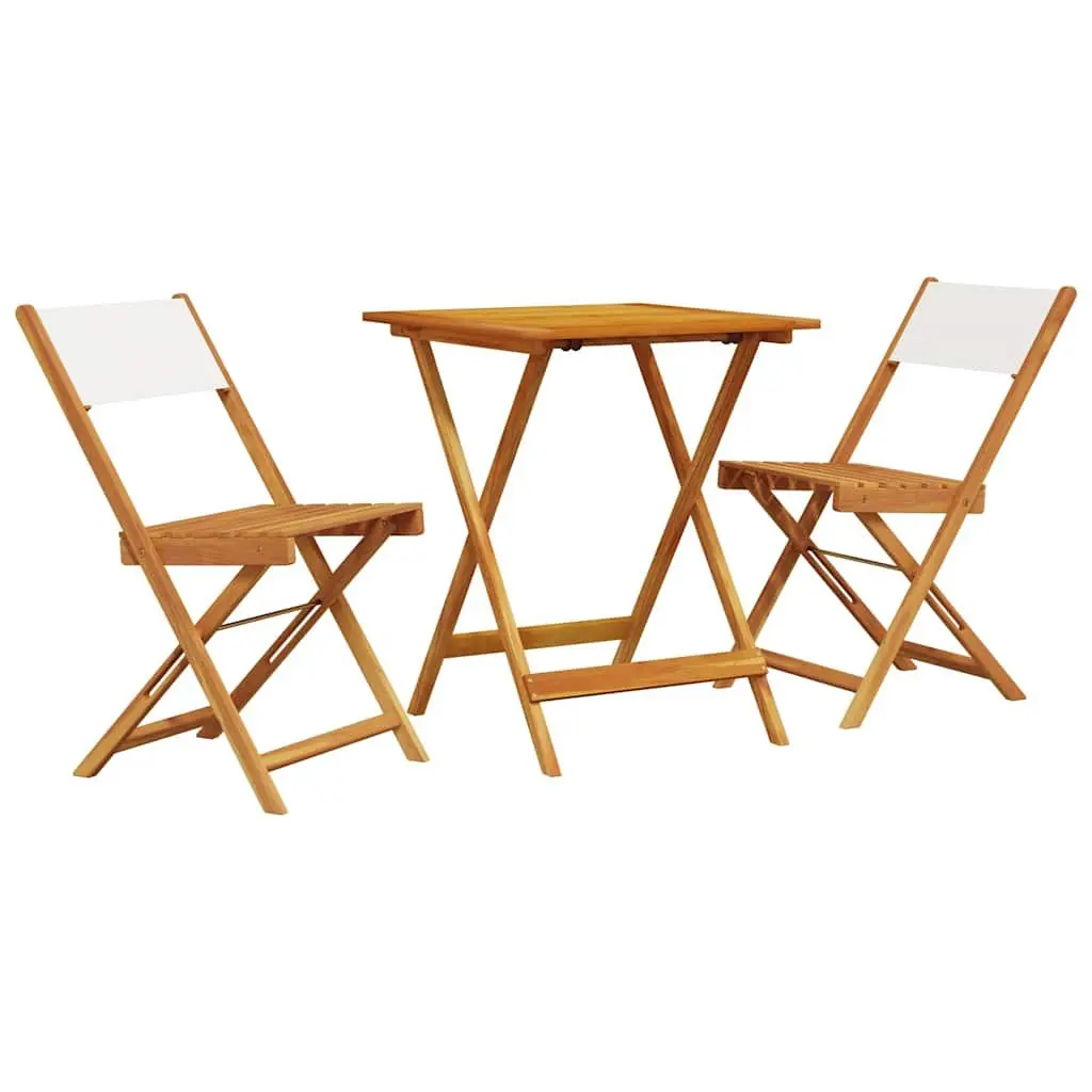 3 Piece Outdoor Bistro Set Foldable Solid Acacia Wood White Cream Indoor Garden Patio Furniture