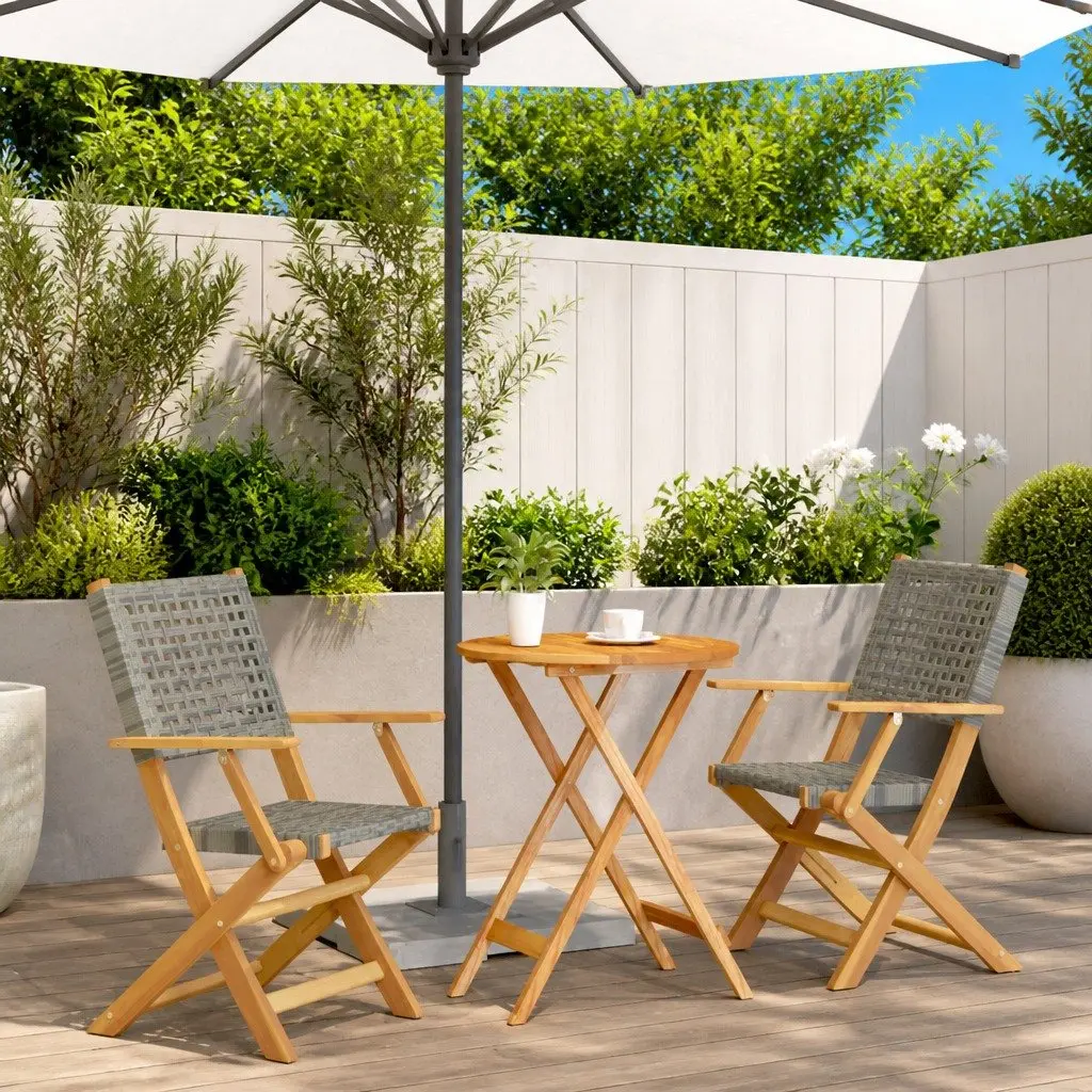 3 Piece Bistro Set in Grey with Solid Acacia Wood