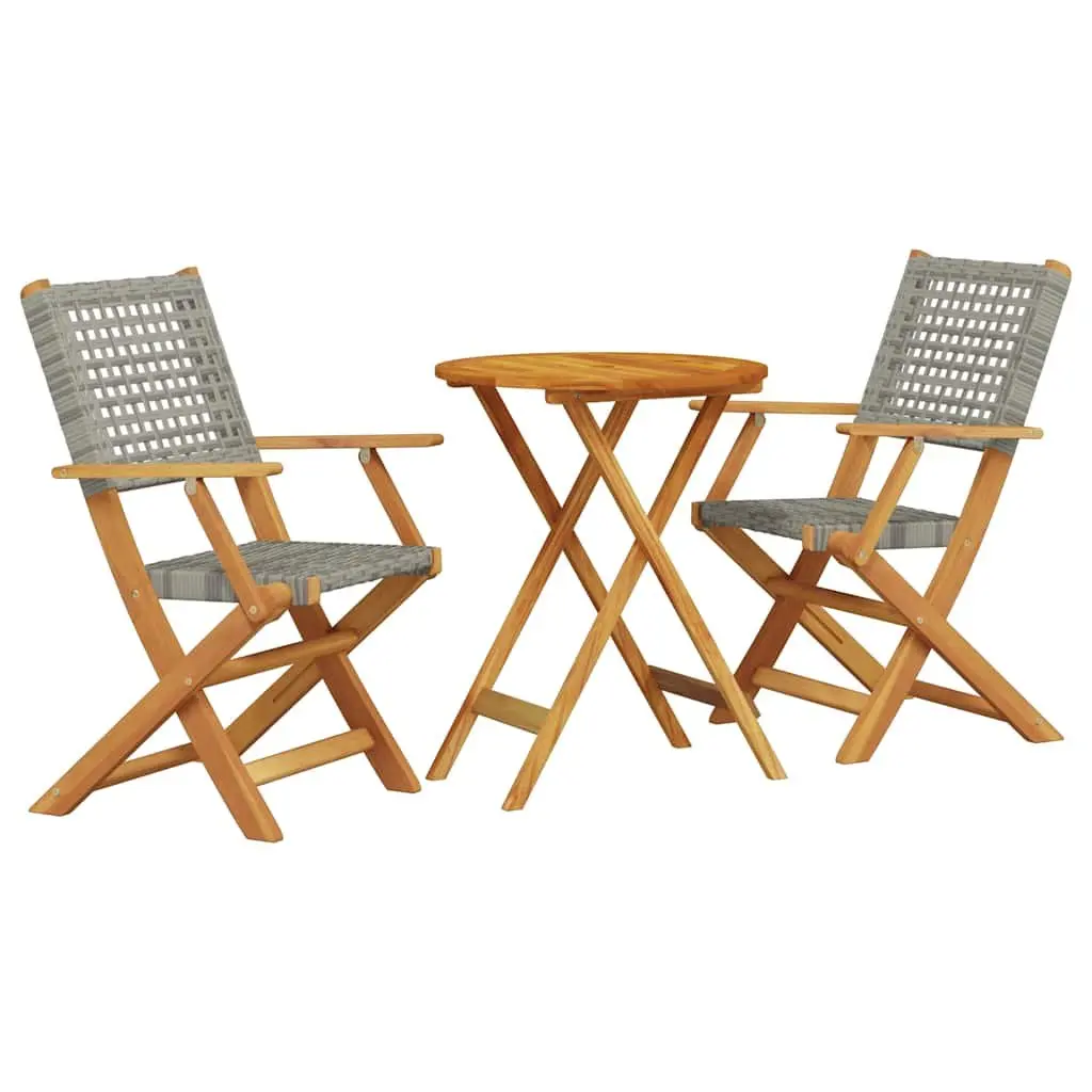 3 Piece Bistro Set in Grey with Solid Acacia Wood