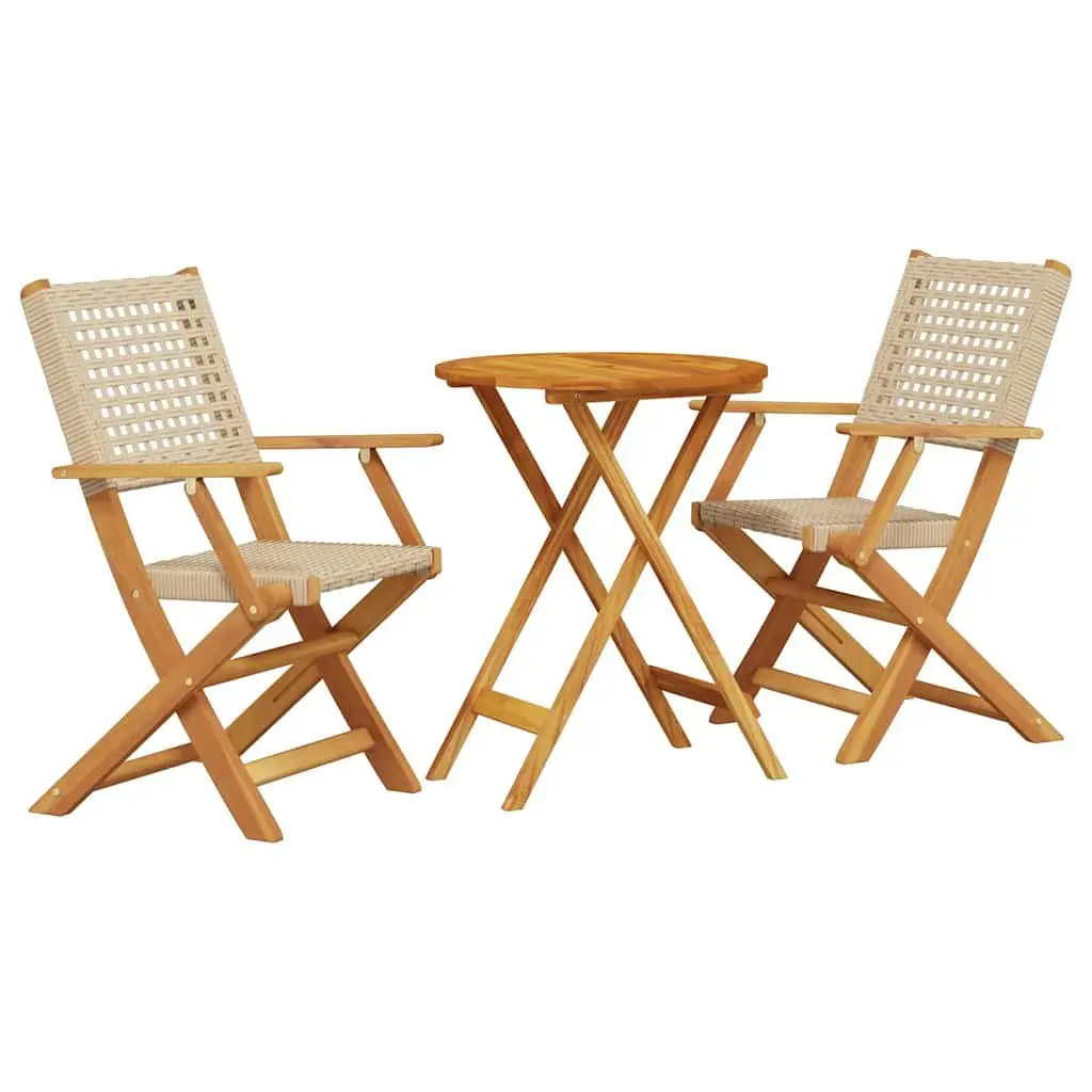 Outdoor Bistro Set 3 Piece Beige Garden Furniture Foldable Table Chairs