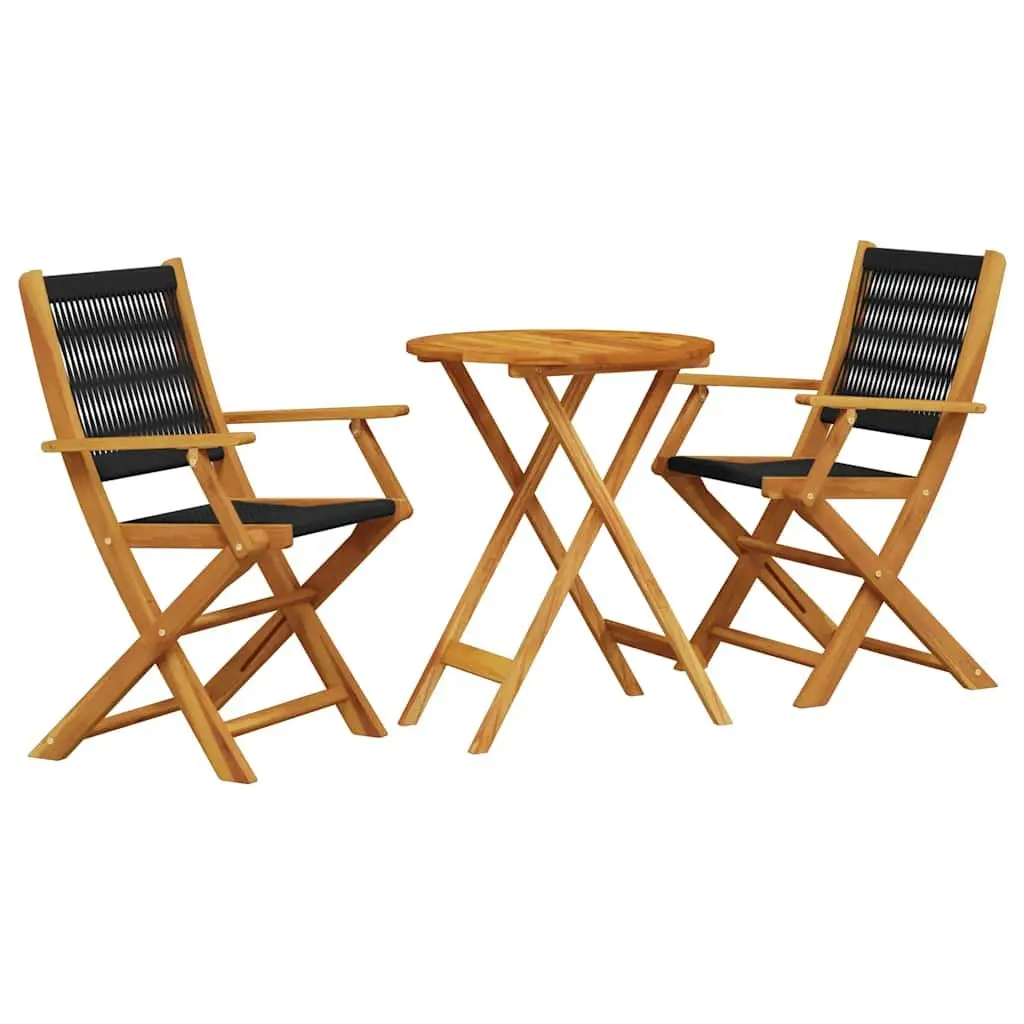 3 Piece Bistro Set Solid Acacia Wood Foldable Table and Chairs Black Outdoor Garden Furniture
