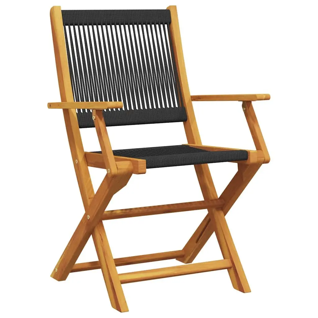 3 Piece Bistro Set Solid Acacia Wood Foldable Table and Chairs Black Outdoor Garden Furniture