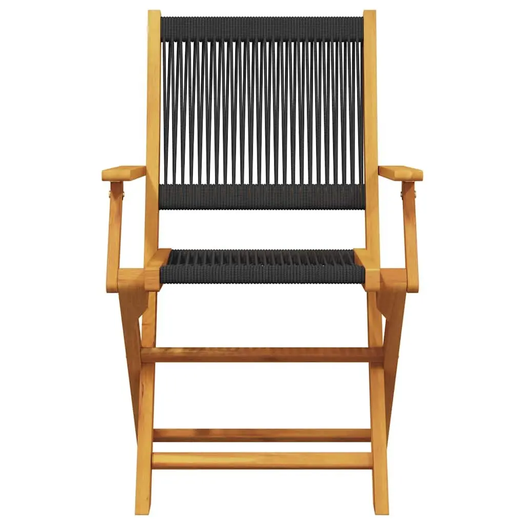 3 Piece Bistro Set Solid Acacia Wood Foldable Table and Chairs Black Outdoor Garden Furniture