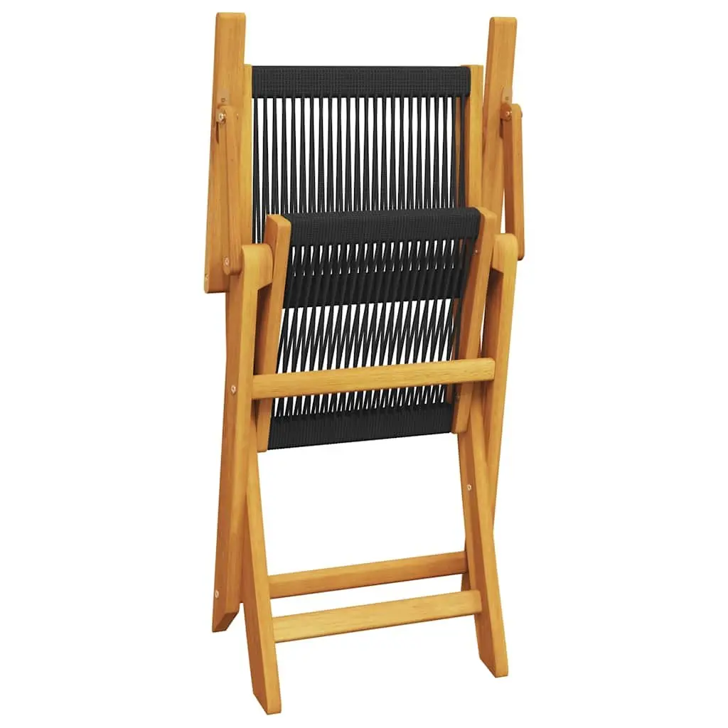 3 Piece Bistro Set Solid Acacia Wood Foldable Table and Chairs Black Outdoor Garden Furniture