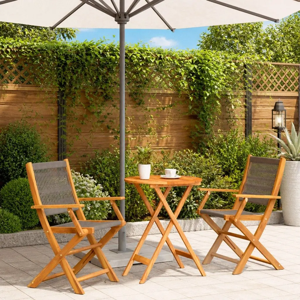 3 Piece Bistro Set Grey Outdoor Furniture Patio Garden Table Chairs Foldable