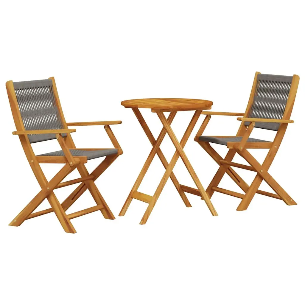 3 Piece Bistro Set Grey Outdoor Furniture Patio Garden Table Chairs Foldable