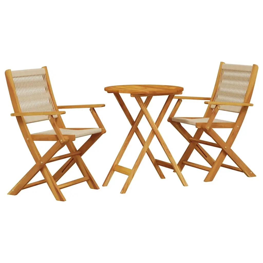 Bistro Set Foldable Acacia Wood 3 Piece Beige Garden Furniture
