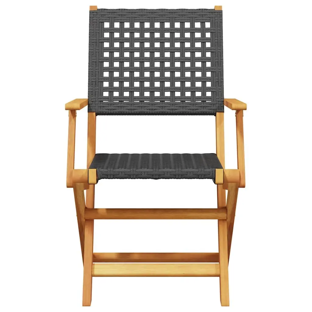 3 Piece Bistro Set Foldable Outdoor Garden Furniture Black Poly Rattan Solid Acacia Wood
