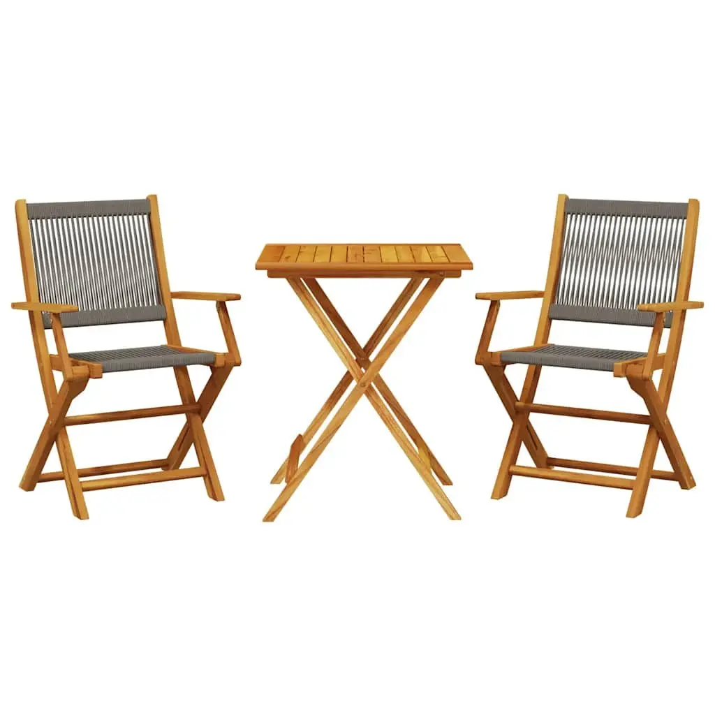 3 Piece Bistro Set Grey Outdoor Garden Furniture Foldable Table Chairs Patio