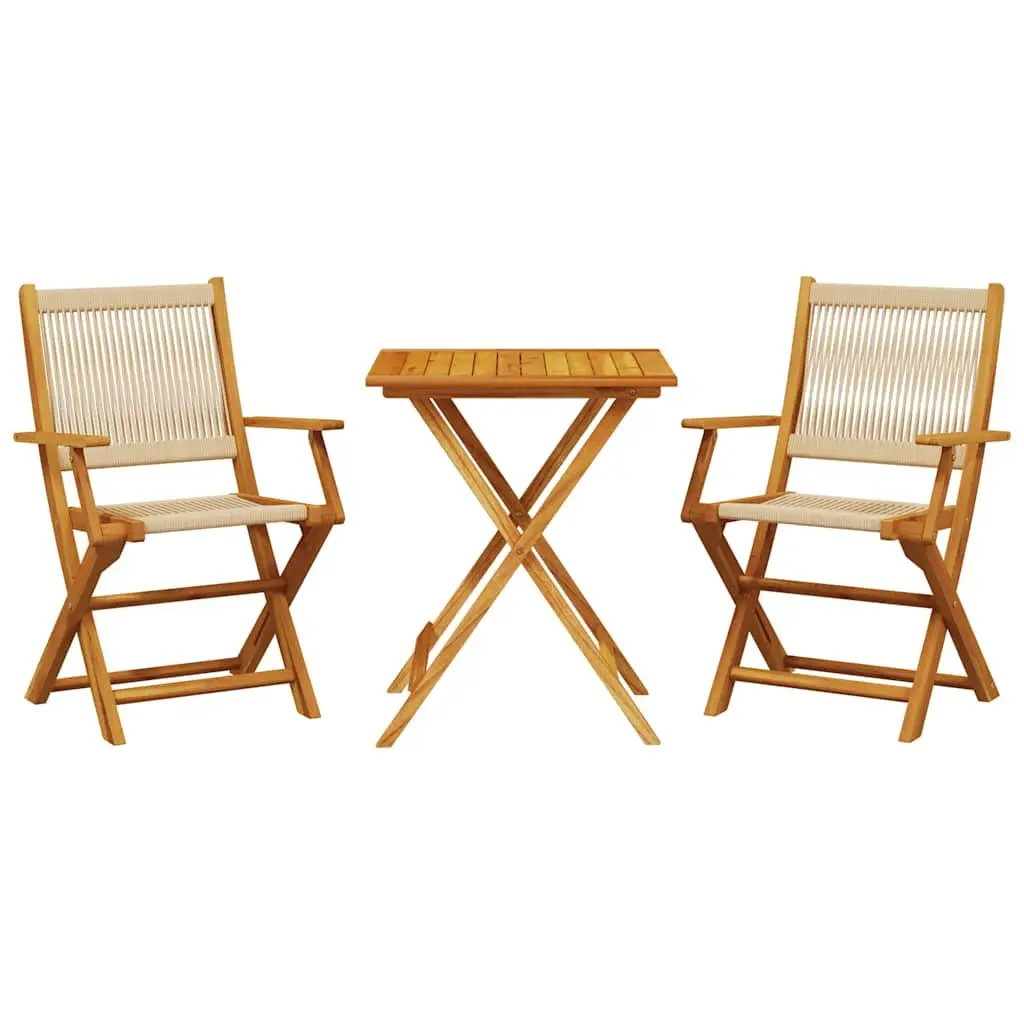 3 Piece Bistro Set Beige Outdoor Garden Furniture Folding Table Chairs Acacia