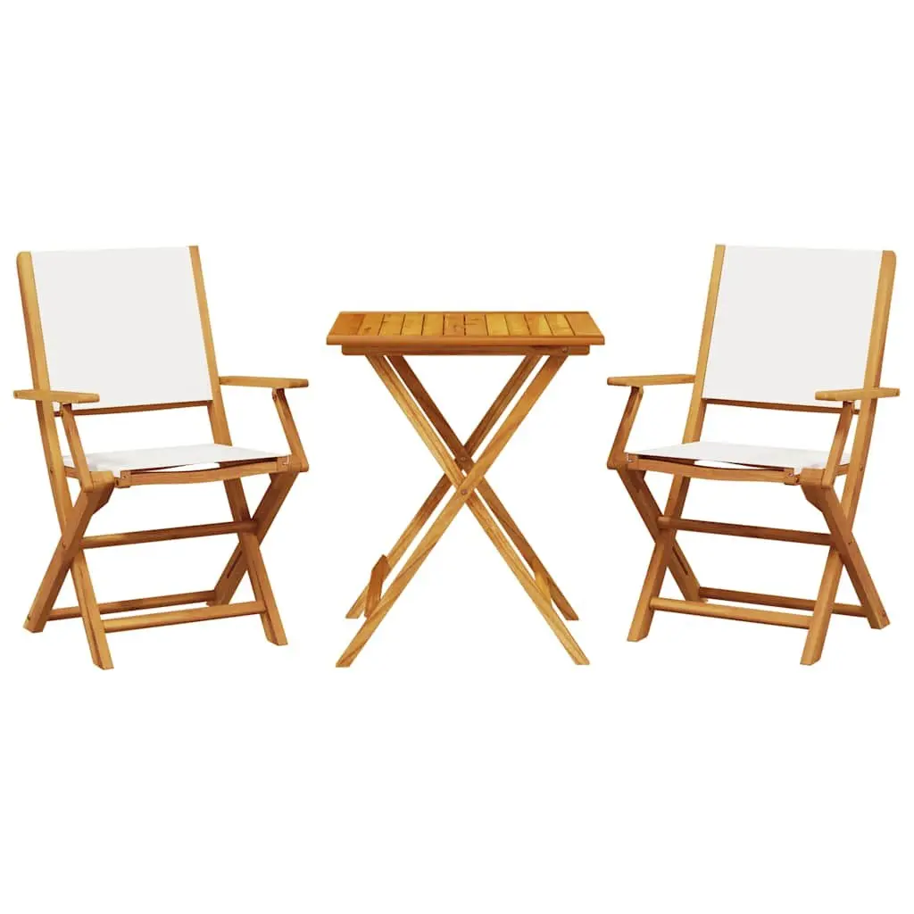 3 Piece Outdoor Bistro Set Folding Garden Furniture White Fabric Chairs Wooden