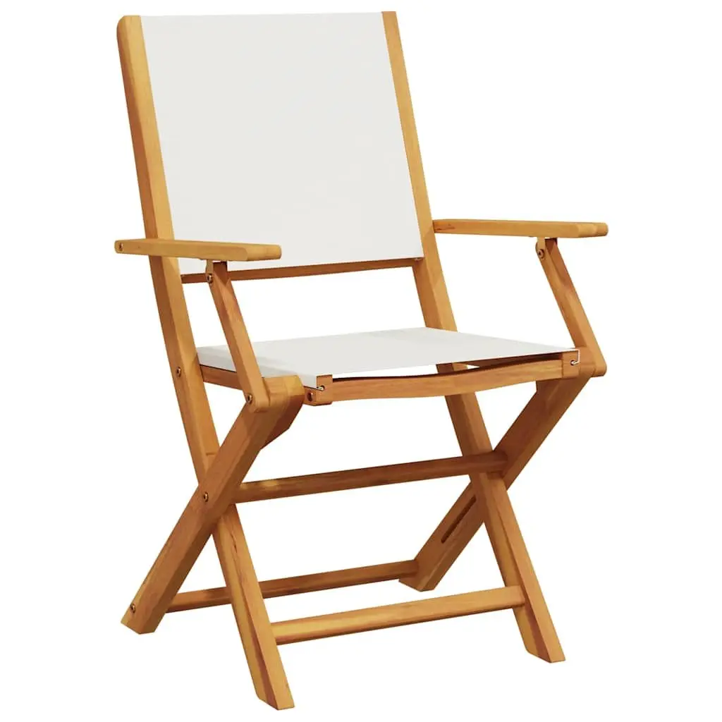 3 Piece Outdoor Bistro Set Folding Garden Furniture White Fabric Chairs Wooden