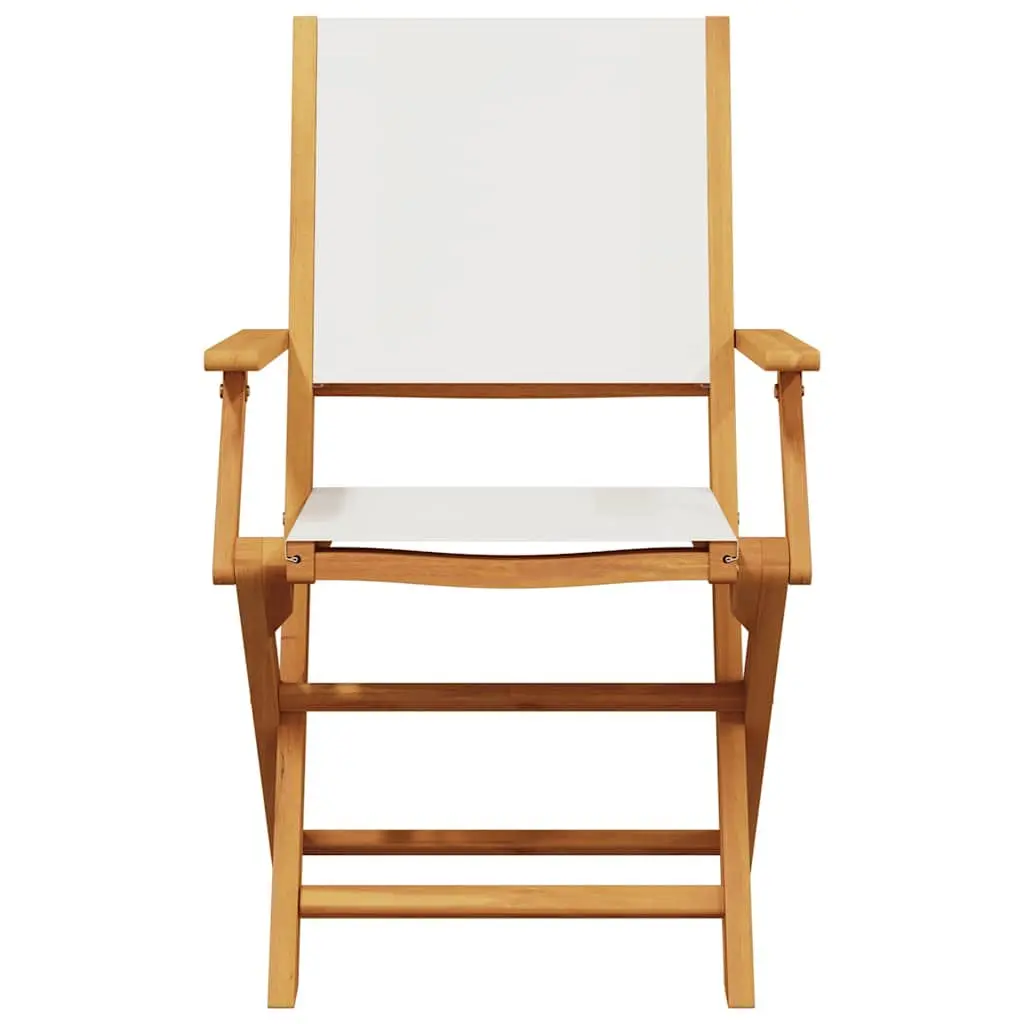 3 Piece Outdoor Bistro Set Folding Garden Furniture White Fabric Chairs Wooden