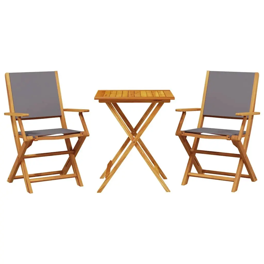 Bistro Set Foldable Outdoor Furniture Anthracite Solid Acacia Wood 3 Piece Garden Table and Chairs