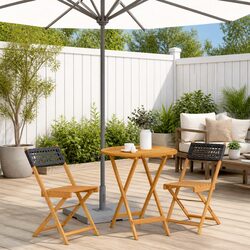3 Piece Bistro Set Black Outdoor Garden Furniture Foldable Chairs Table Patio