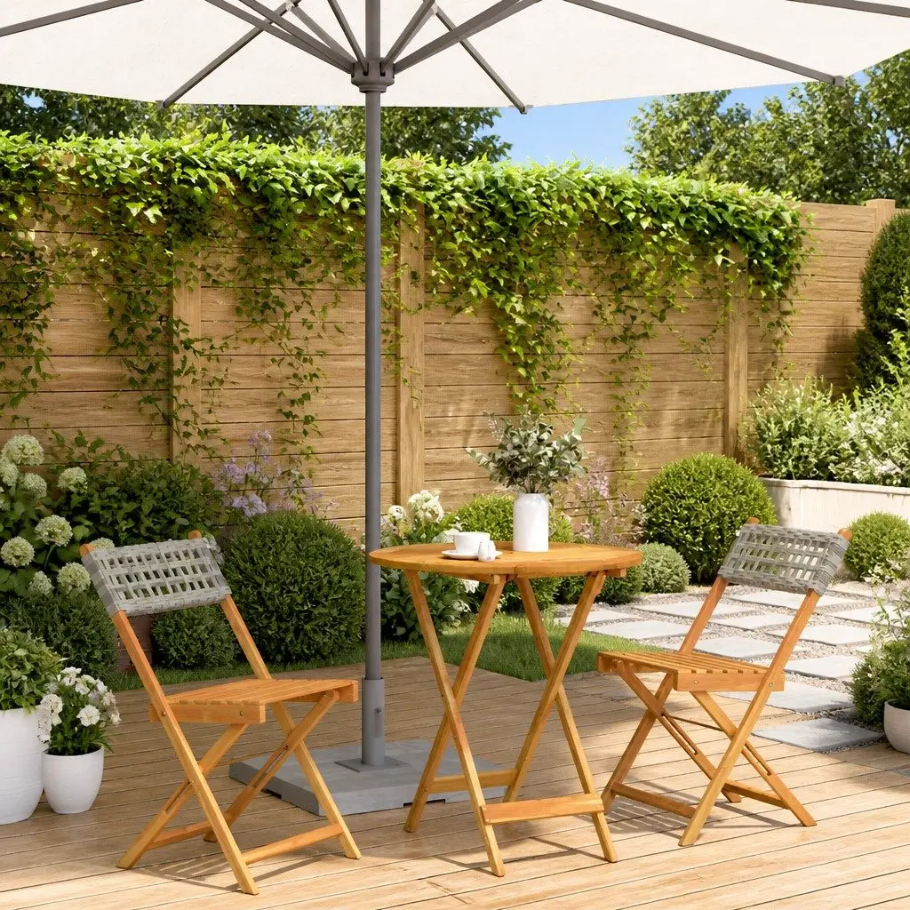 3 Piece Bistro Set Grey Outdoor Garden Furniture Poly Rattan Solid Wood Patio