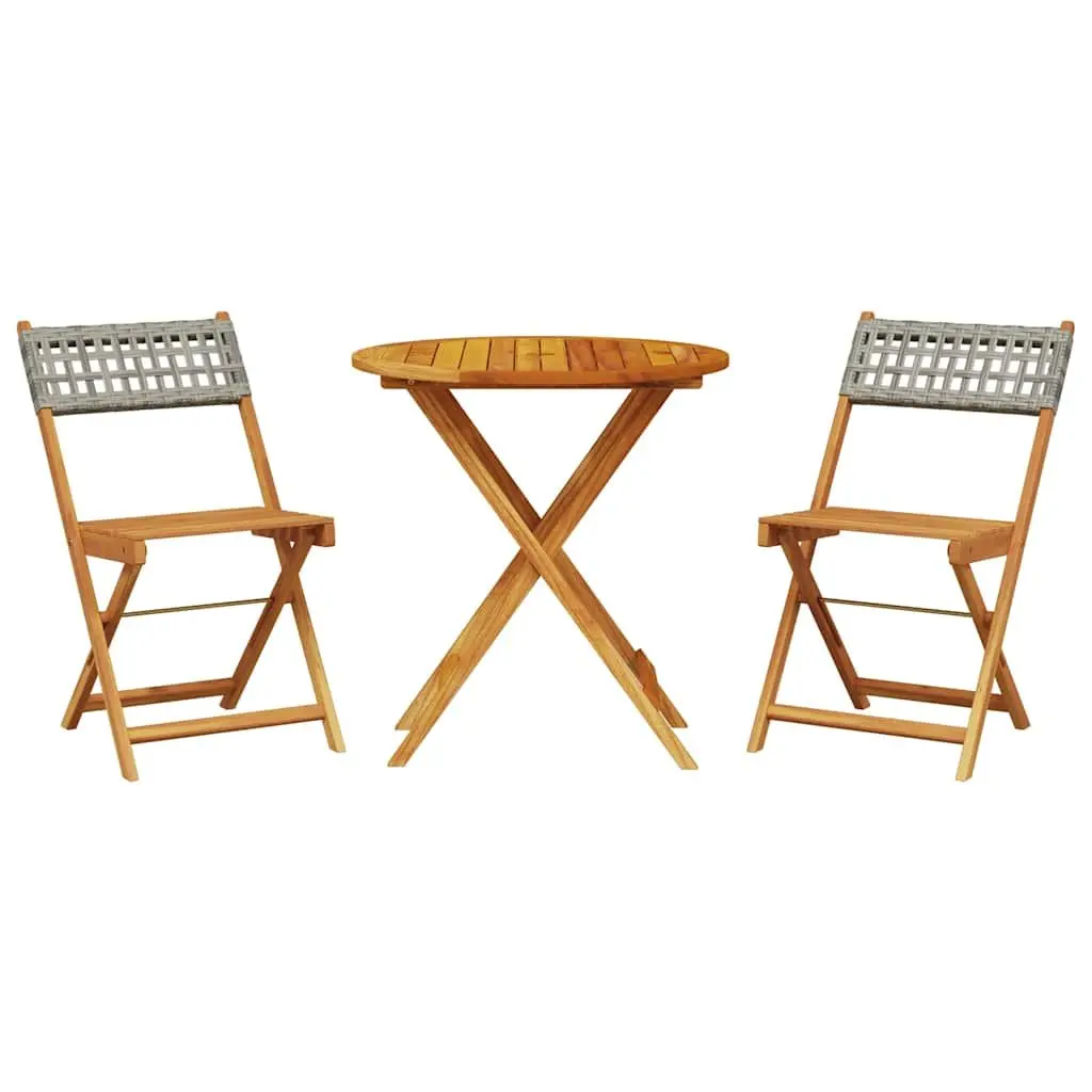 3 Piece Bistro Set Grey Outdoor Garden Furniture Poly Rattan Solid Wood Patio