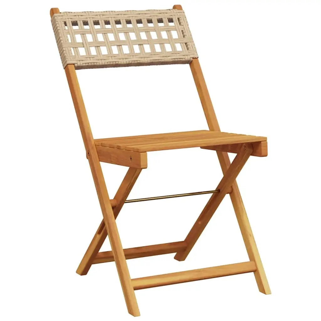 Outdoor Bistro Set Foldable PE Rattan Acacia Wood 3 Piece Beige