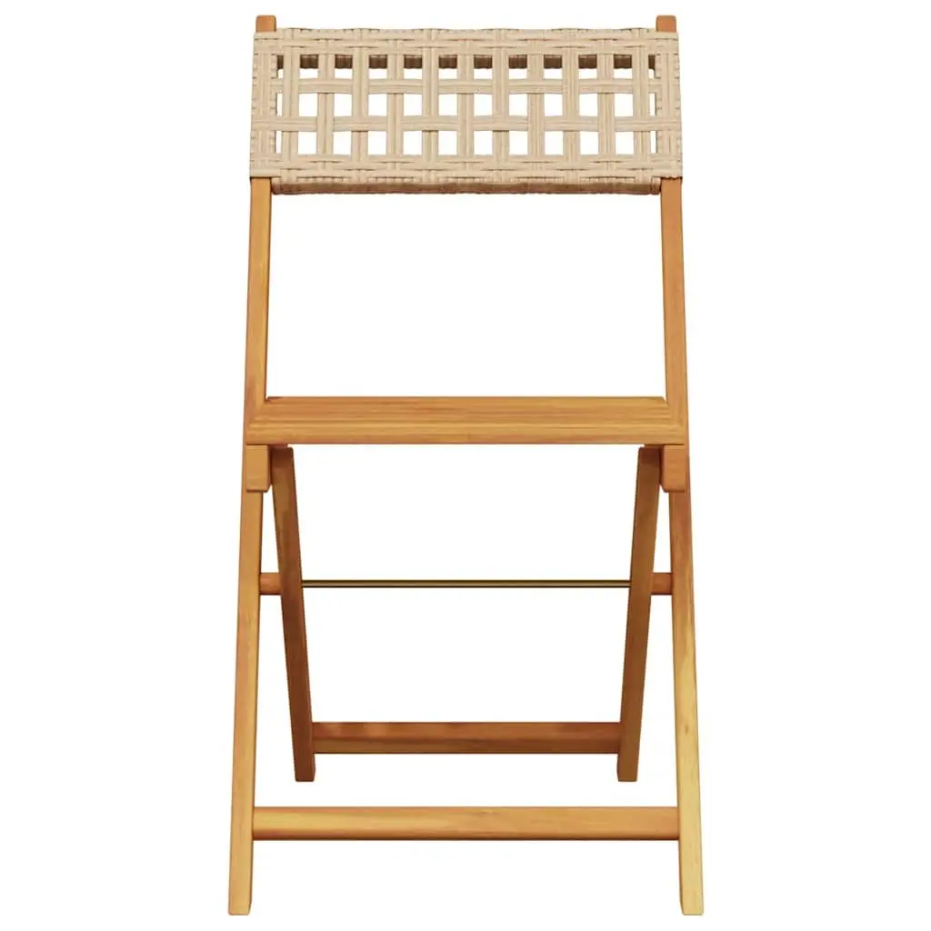 Outdoor Bistro Set Foldable PE Rattan Acacia Wood 3 Piece Beige