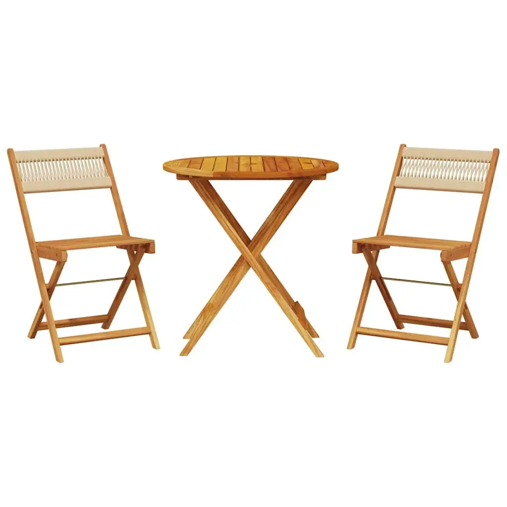 3 Piece Bistro Set Solid Acacia Wood Polypropylene Beige Folding Chairs Table