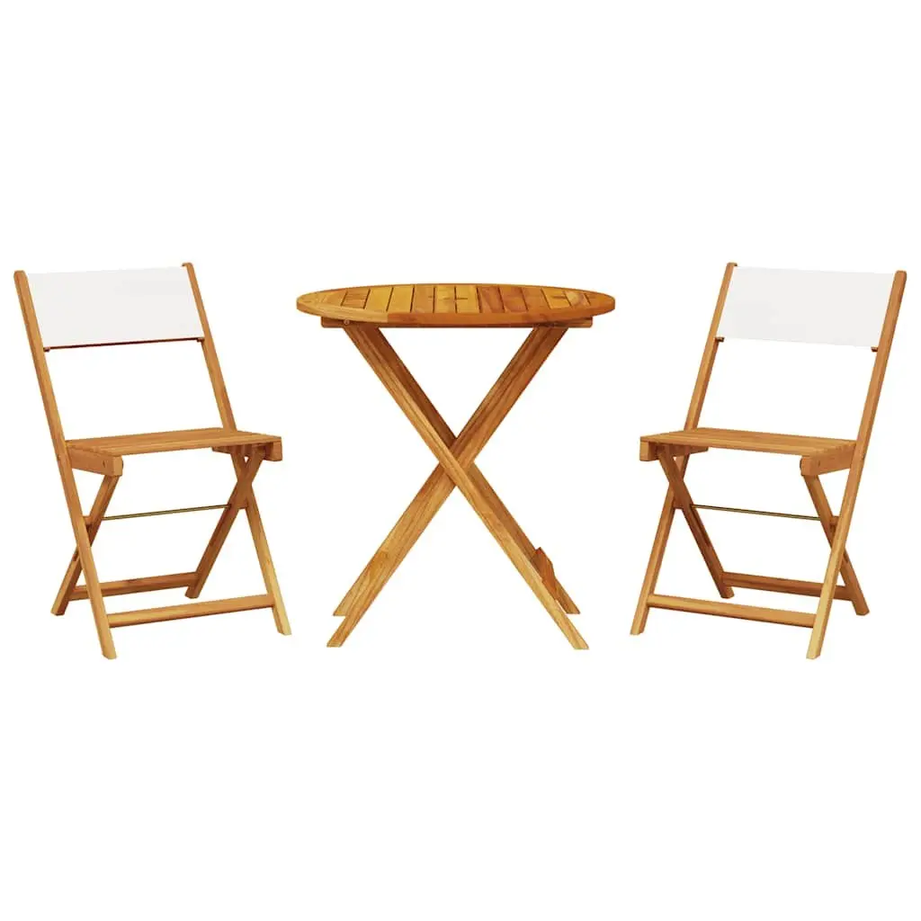 Bistro Set White Solid Acacia Wood Outdoor Garden Furniture Two Chairs and One Folding Table