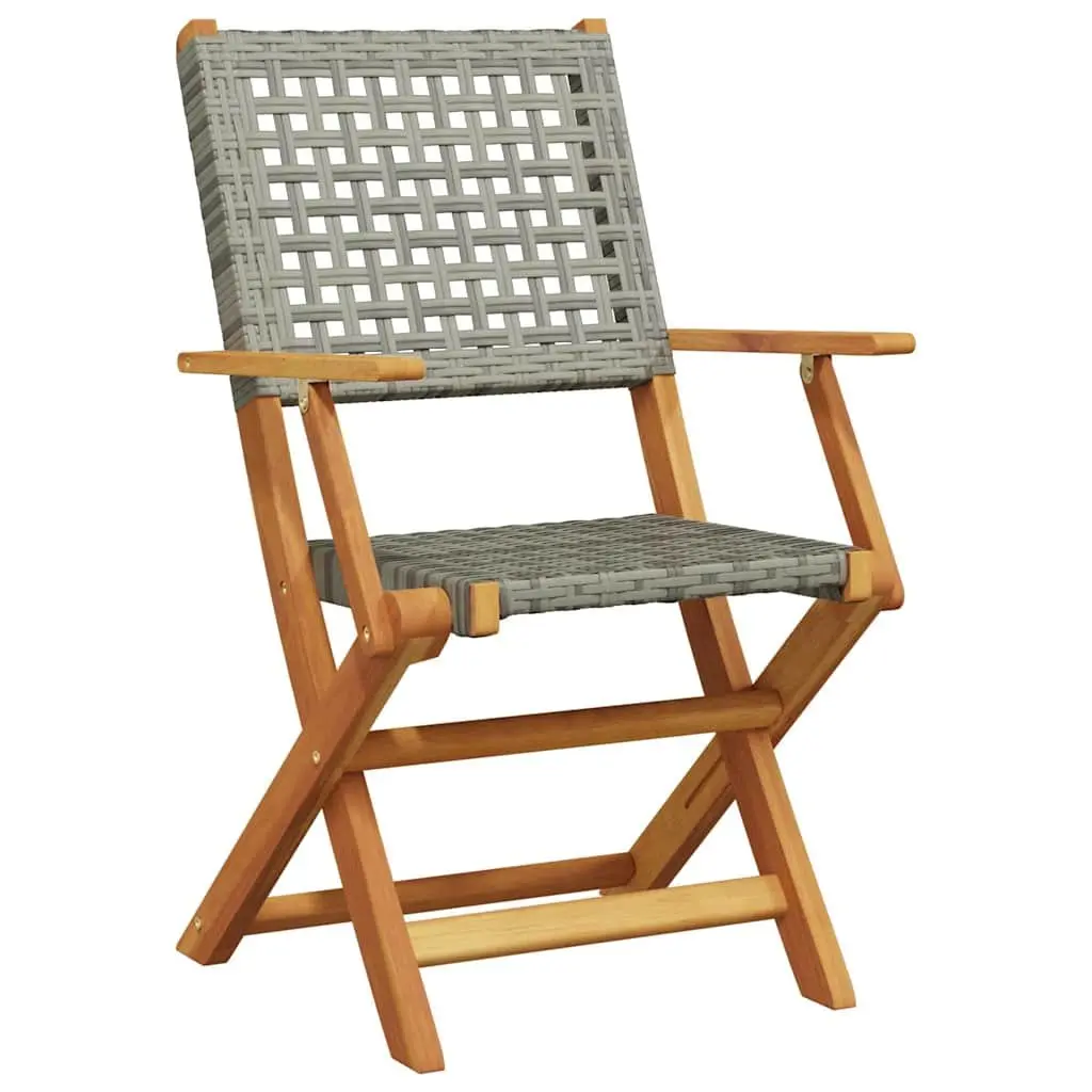 3 Piece Bistro Set Grey PE Rattan Outdoor Furniture Solid Acacia Wood Frame