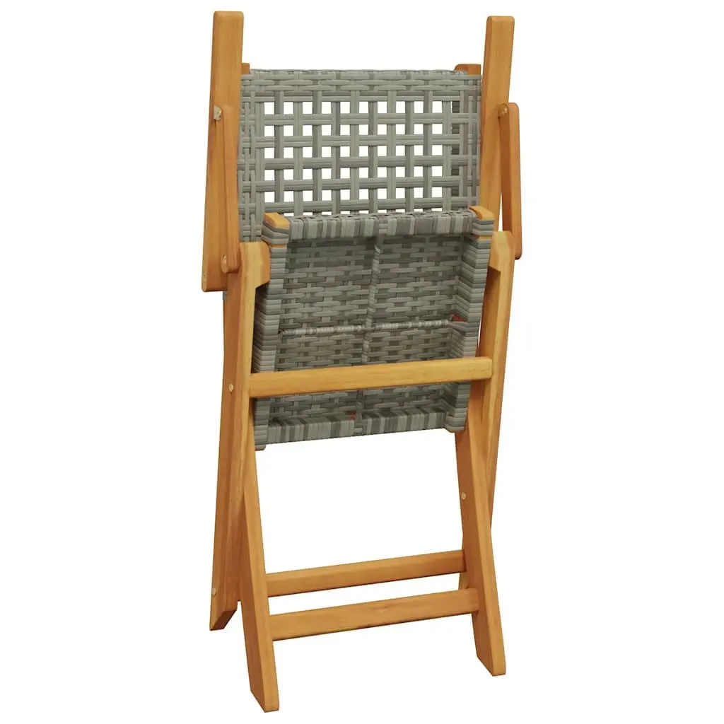 3 Piece Bistro Set Grey PE Rattan Outdoor Furniture Solid Acacia Wood Frame