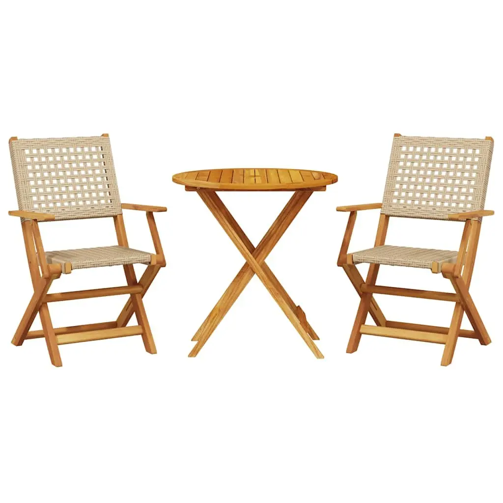 Outdoor Bistro Set 3 Piece Garden Furniture Foldable Table Chairs Beige