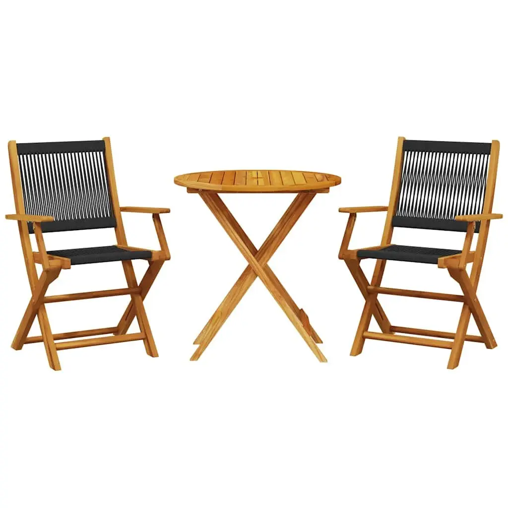 3 Piece Bistro Set Solid Wood Foldable Table and Chairs Black
